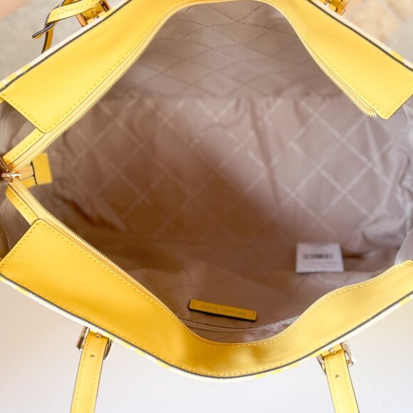 Michael Kors Gilly LG Drawstring Shoulder Tote Bag MK Graphic Logo Golden Yellow - Picture 11 of 15